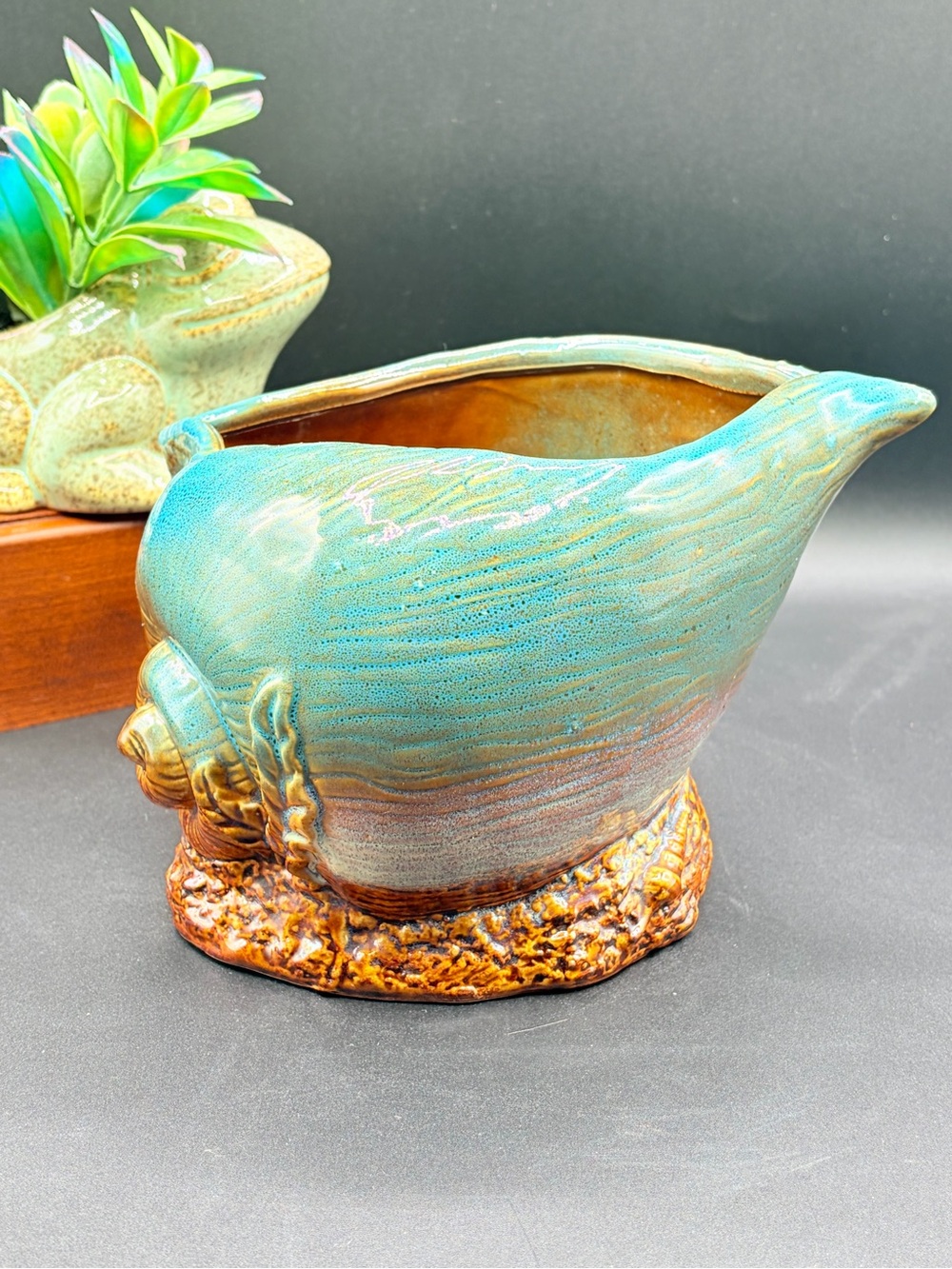 Vintage MCM Drip Glaze Conch Shell Planter Fully Glazed